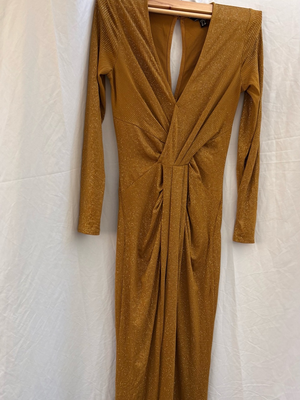 Lipsy London Long Sleeve Twist-Front Women’s Dress in Mustard size 2